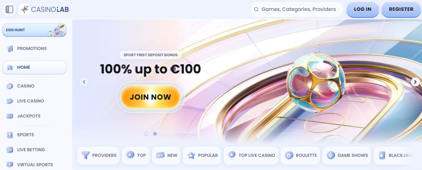 Visit CasinoLab homepage and claim your first deposit bonus