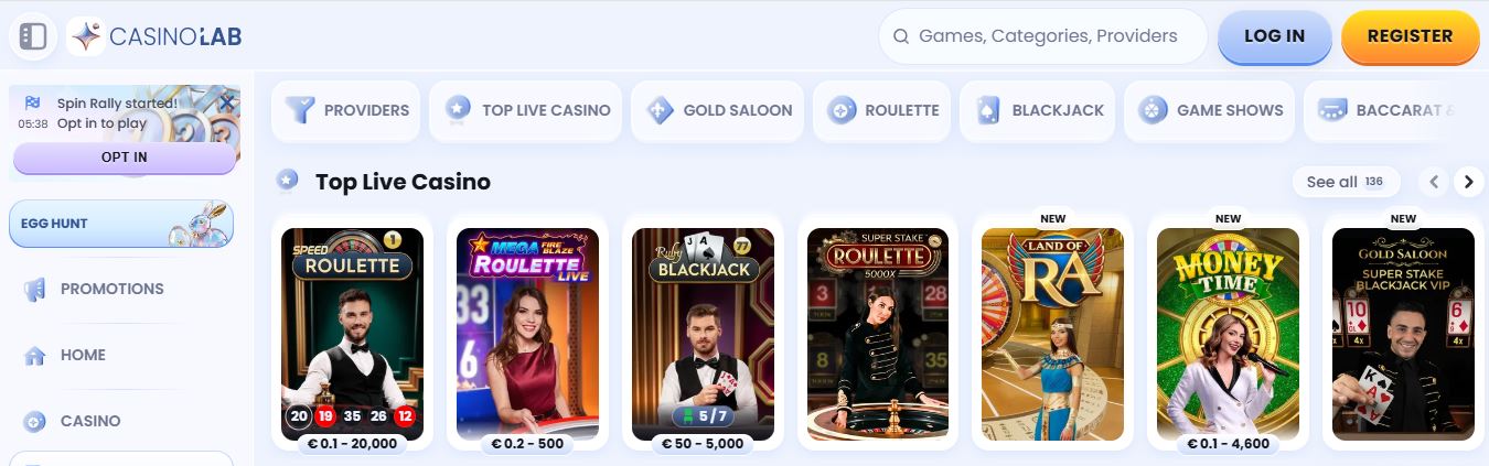 Play live casino games with real dealers across 136 available tables