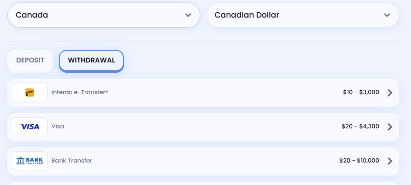 Make fast and secure withdrawals using multiple payment methods in Canada